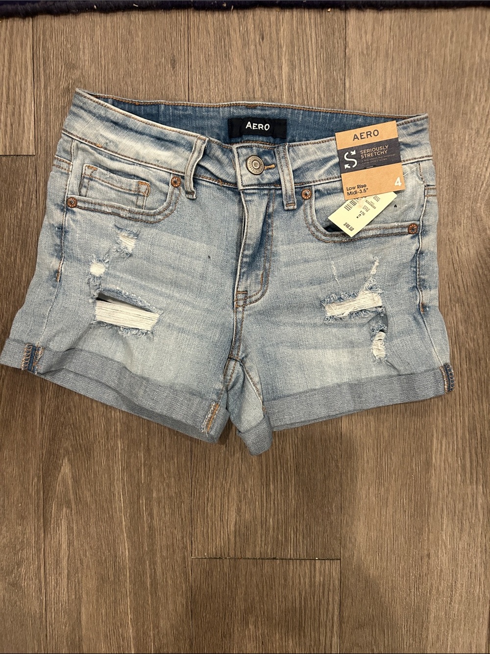 Aero Light Wash Distressed Denim Shorts - Low Rise